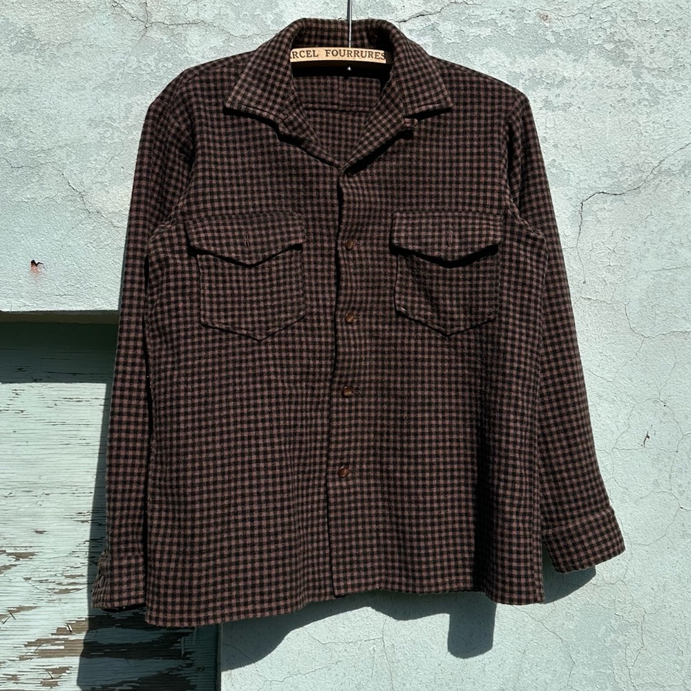 Vintage 1930s 1940s wool loop collar plaid shirt - Picture 2 of 10